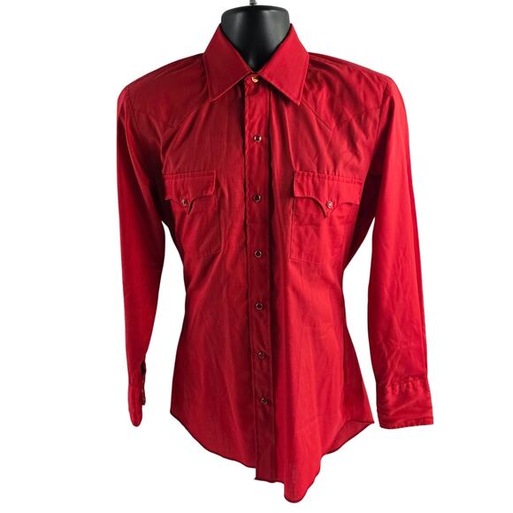 Karman pearl snap button down shirt long sleeve red Wester 15.5 33 M mens USA - Picture 1 of 10